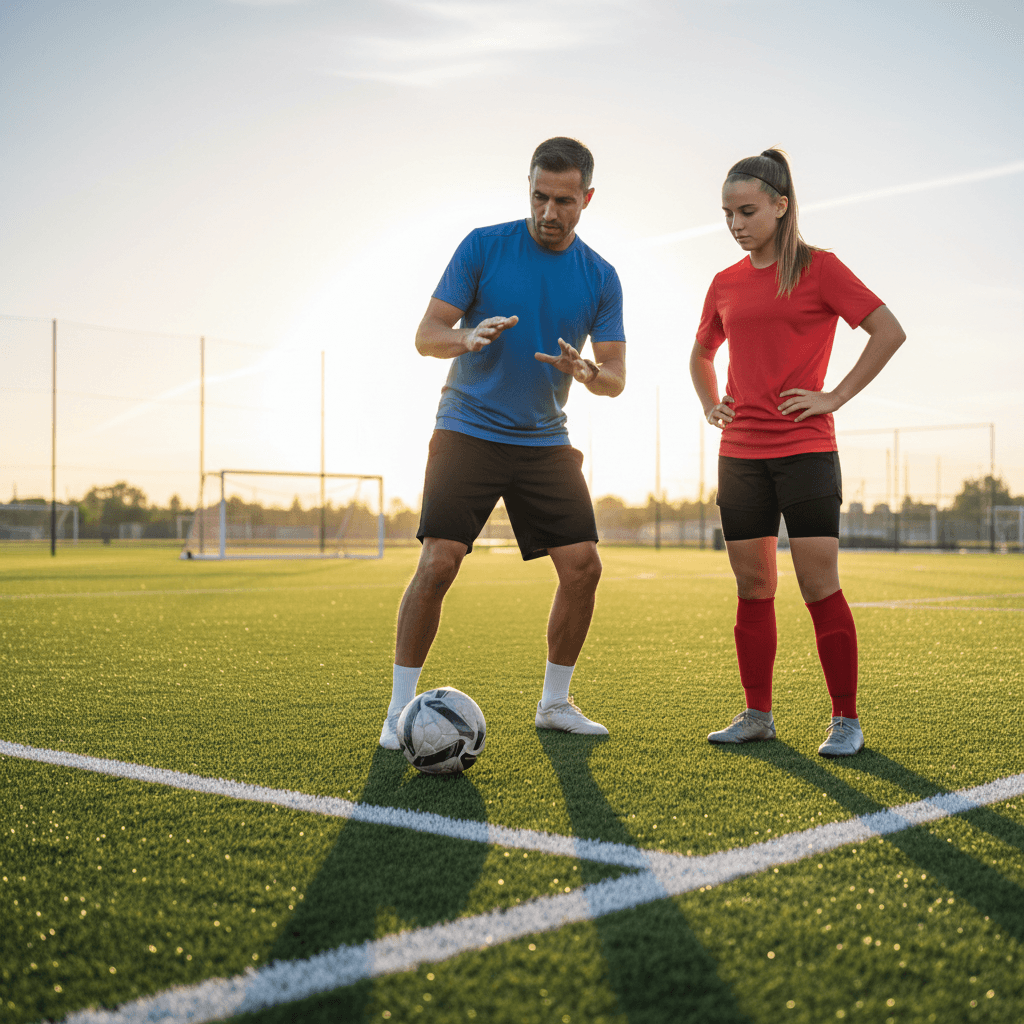 Coach providing direct mentorship during field training session
